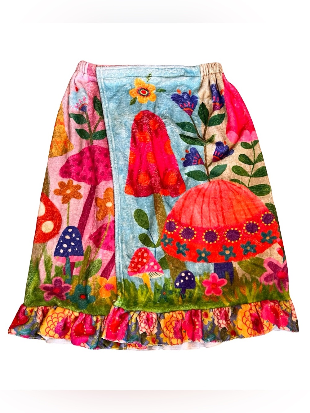 Natural Life Women’s Sz L/XL NWT Plush Towel Wrap Mushroom Print Ruffle - Picture 2 of 15